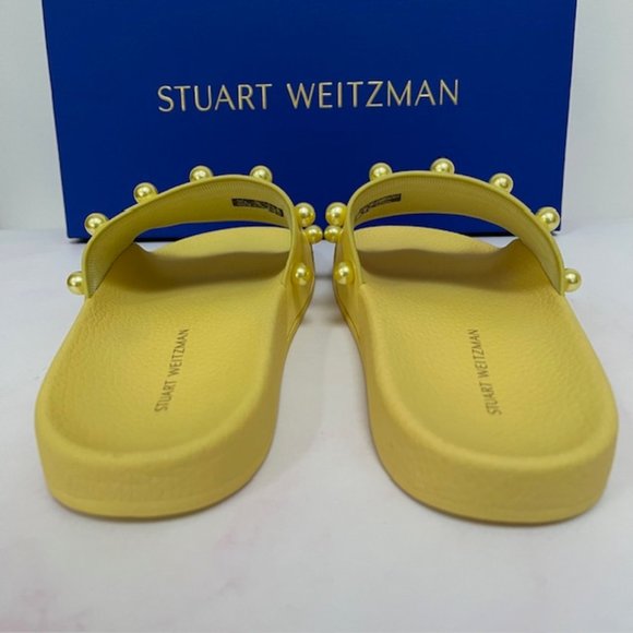 Stuart Weitzman Superstud Beaded Pool Slide Sandals in Lemon Color Size 5B NEW - Picture 3 of 7